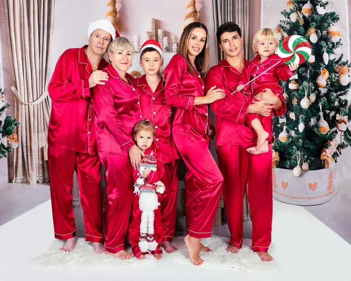 Satin Xmas Family Matching Pajamas L L- vinyl monotype