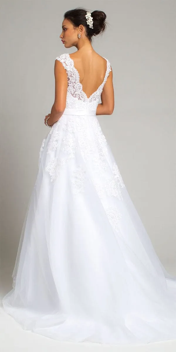 Scallop Sweetheart Cap Sleeve Beaded Organza Wedding Dress