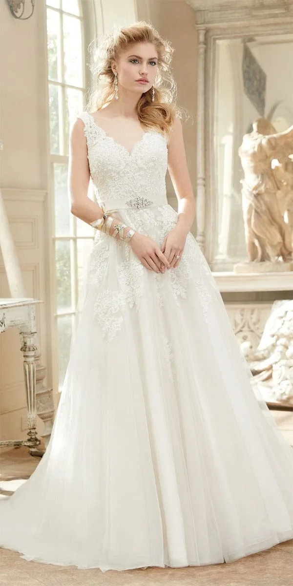 Scallop Sweetheart Cap Sleeve Beaded Organza Wedding Dress