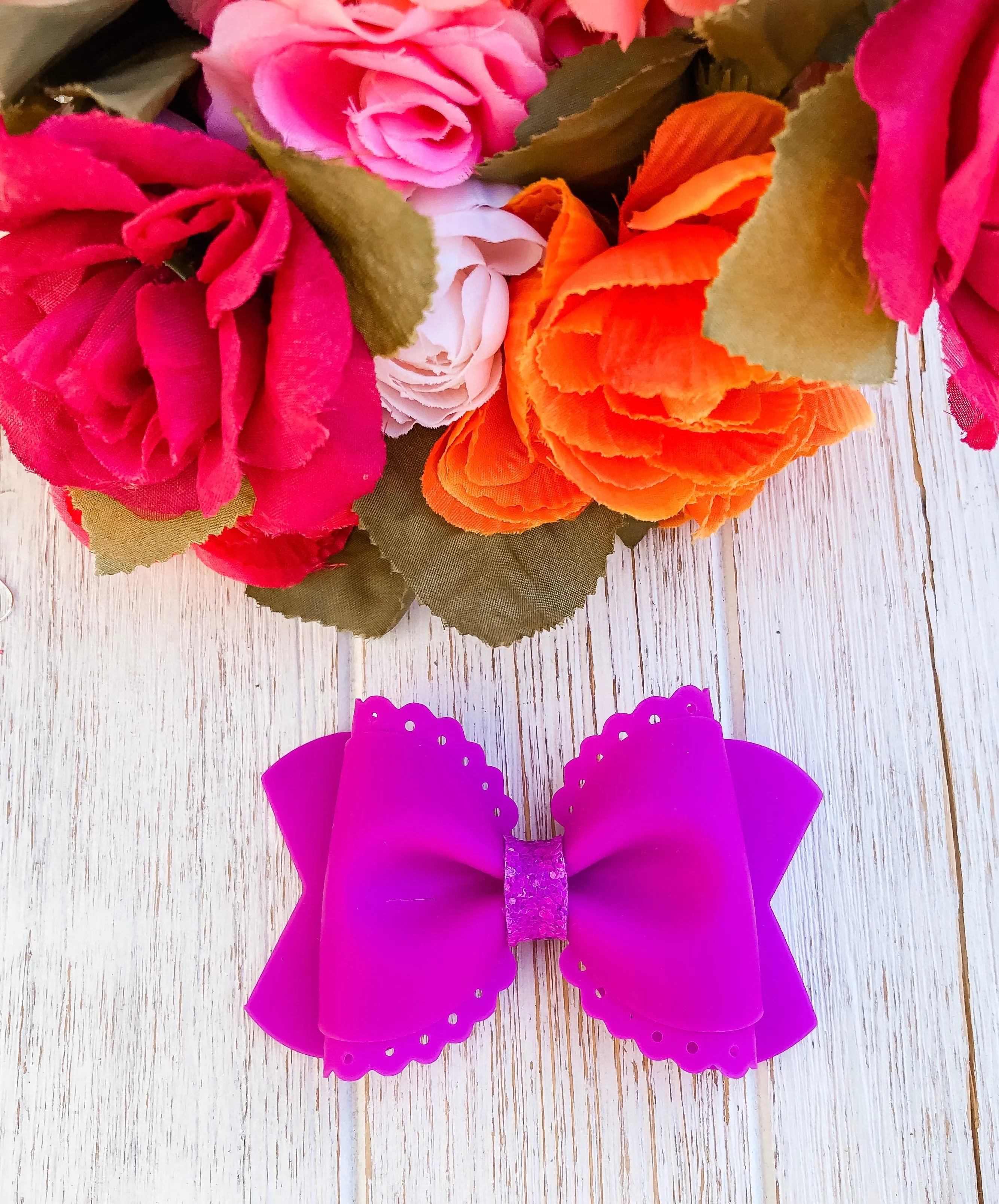 Scalloped Neon Purple Jelly Pool Bow Headband | Hair Clip