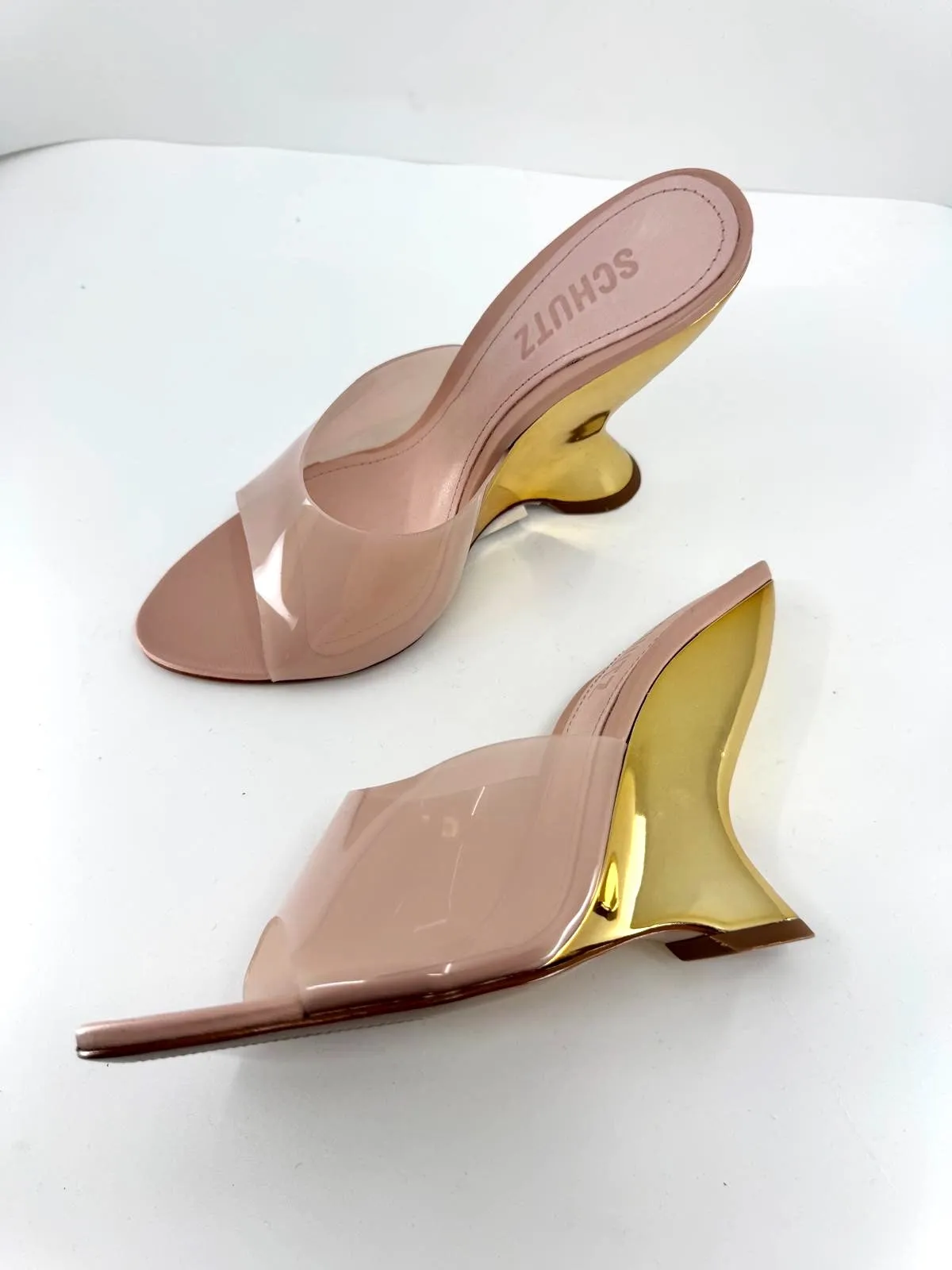 SCHUTZ APRILL VINYL WEDGE HEEL SANDALS