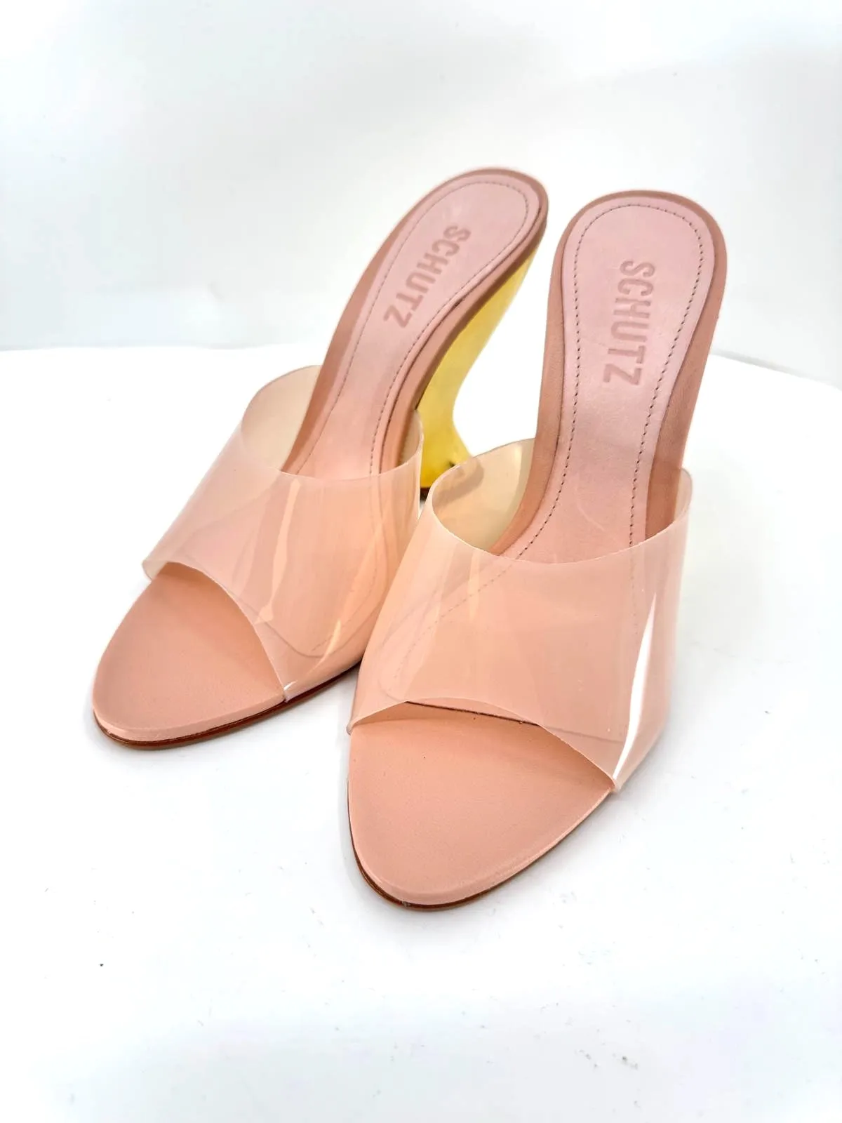 SCHUTZ APRILL VINYL WEDGE HEEL SANDALS