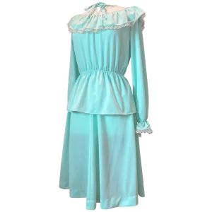 Seafoam green vintage late 1970s prairie style top and skirt suit