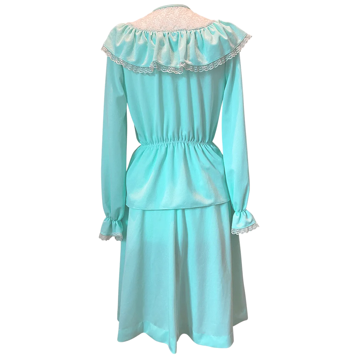 Seafoam green vintage late 1970s prairie style top and skirt suit