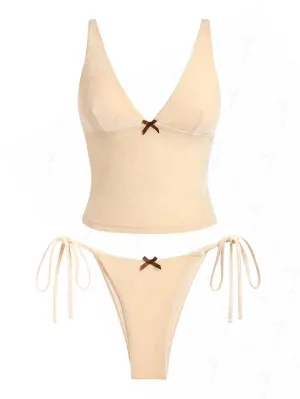 Seamolly Vintage Velvet Bow Knotted Decor Tie Side Chic Tankini Set