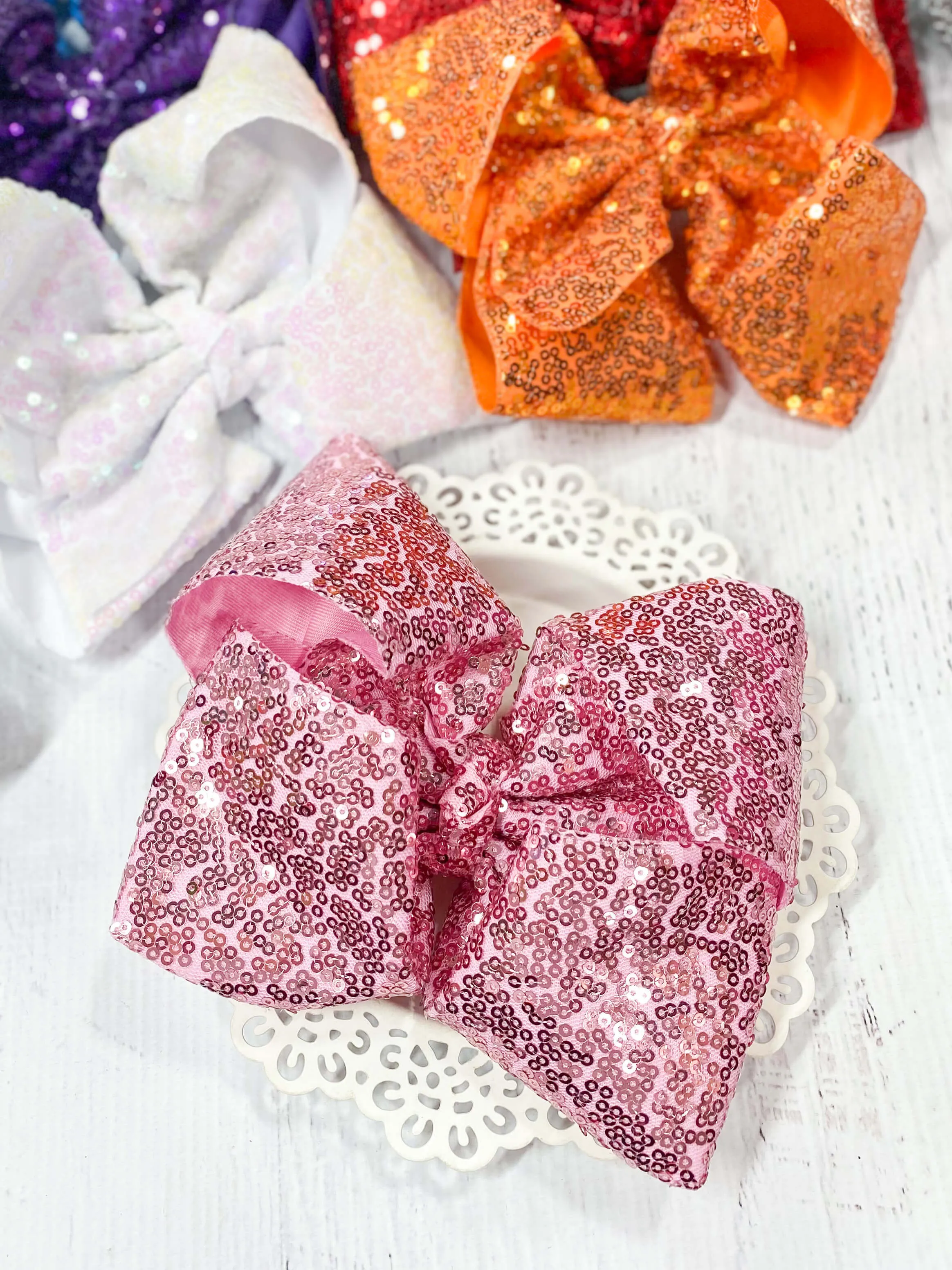 Sequin Texas Size Hair Bows - Alligator Clip - 6.5"
