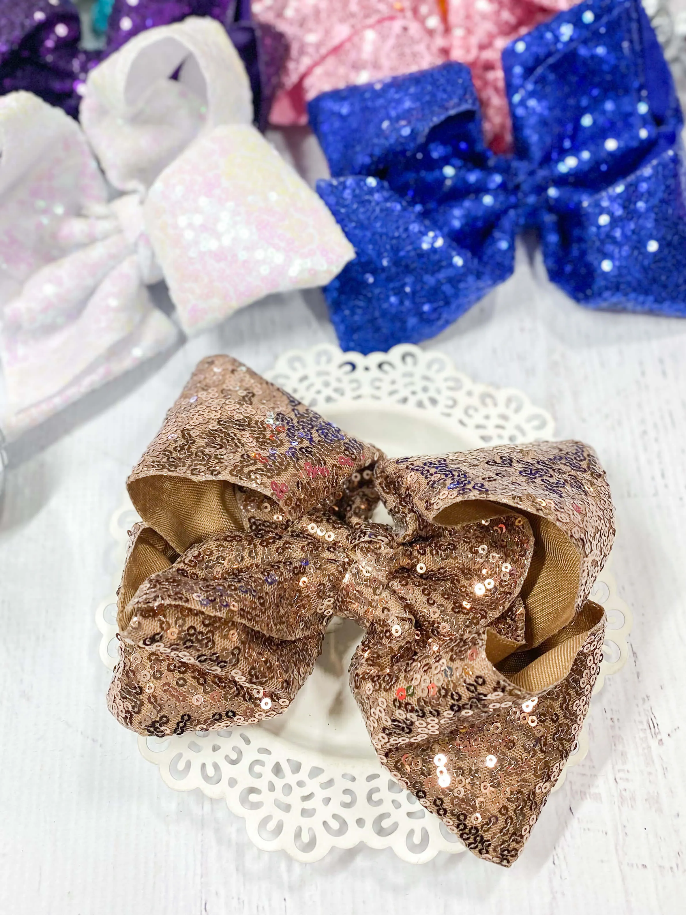 Sequin Texas Size Hair Bows - Alligator Clip - 6.5"