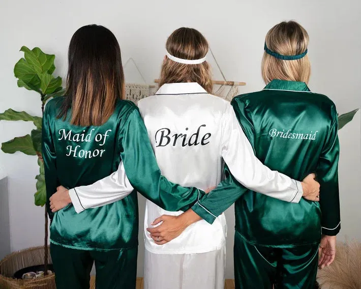 Set of 4 Bridesmaids Pajamas, Custom Wedding Satin Pajamas  - Long   Long