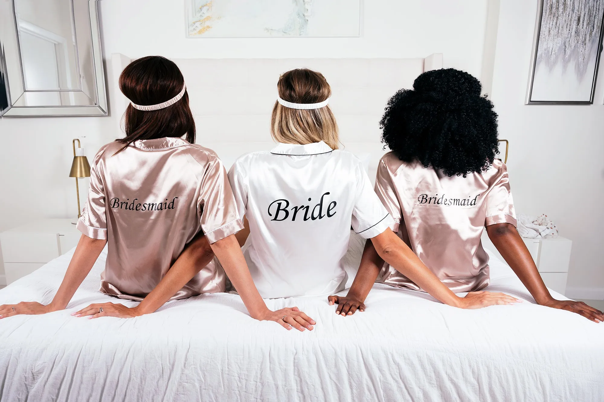 Set of 7 Custom Satin Bridesmaids Pajamas for Sleepover Bachelorette Party - Short   short