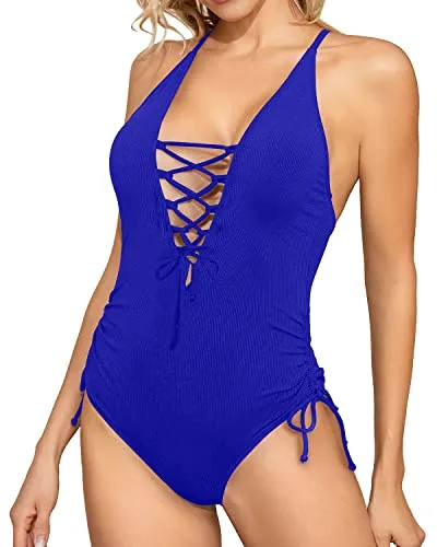 Sexy Cross Back Straps One Piece Swimsuit For Women-Royal Blue