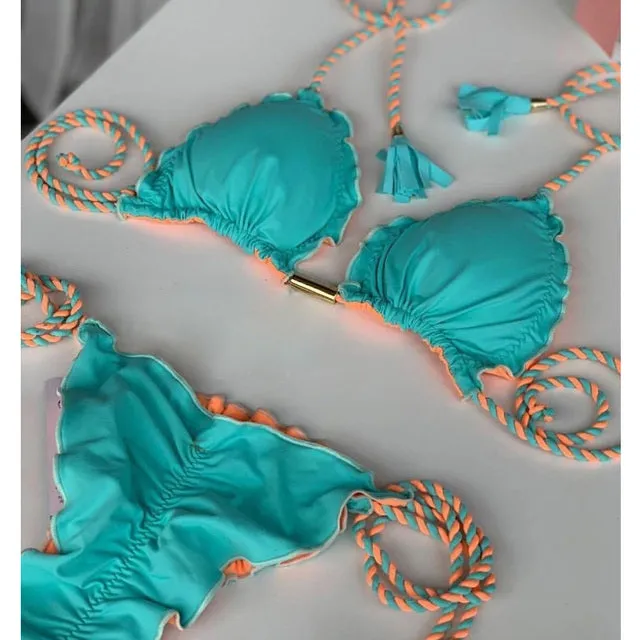 Sexy Pleated Micro Bikini 2022 Biquinis Feminino Swimsuit Solid Bikini Set String Swimwear