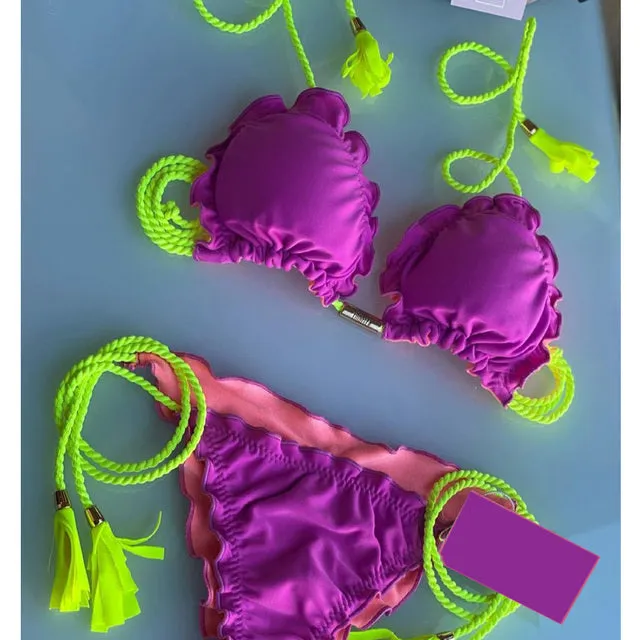 Sexy Pleated Micro Bikini 2022 Biquinis Feminino Swimsuit Solid Bikini Set String Swimwear