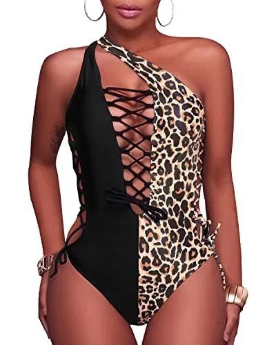Sexy Plunge V Neck Monokini Women's Lace Up One Piece Swimsuits