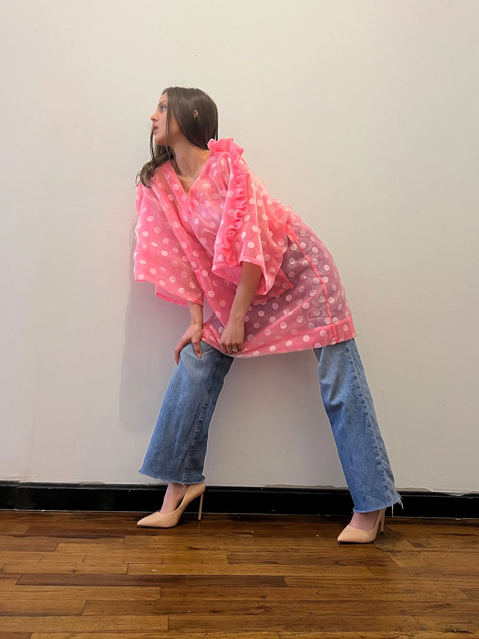 Sheer Ruffle Kimono Dress in Pink