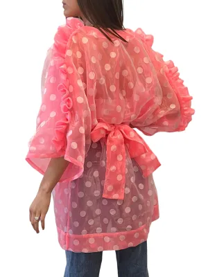 Sheer Ruffle Kimono Dress in Pink