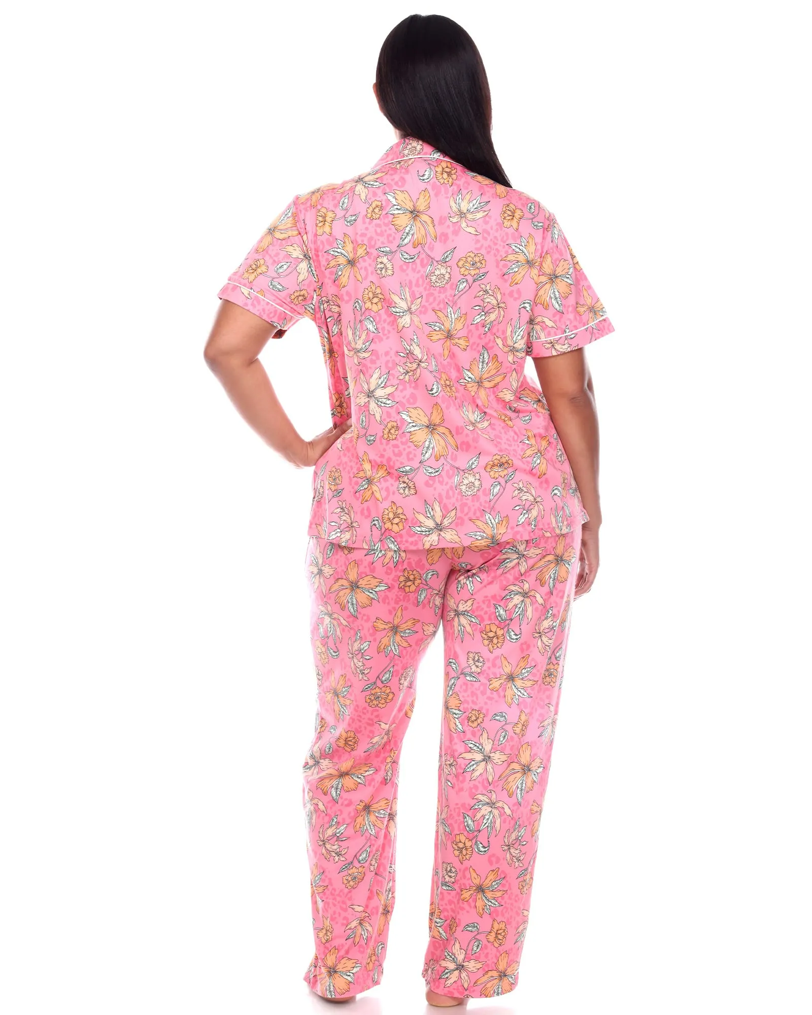 Short Sleeve & Pants Tropical Pajama Set | Pink/Orange