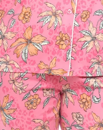 Short Sleeve & Pants Tropical Pajama Set | Pink/Orange