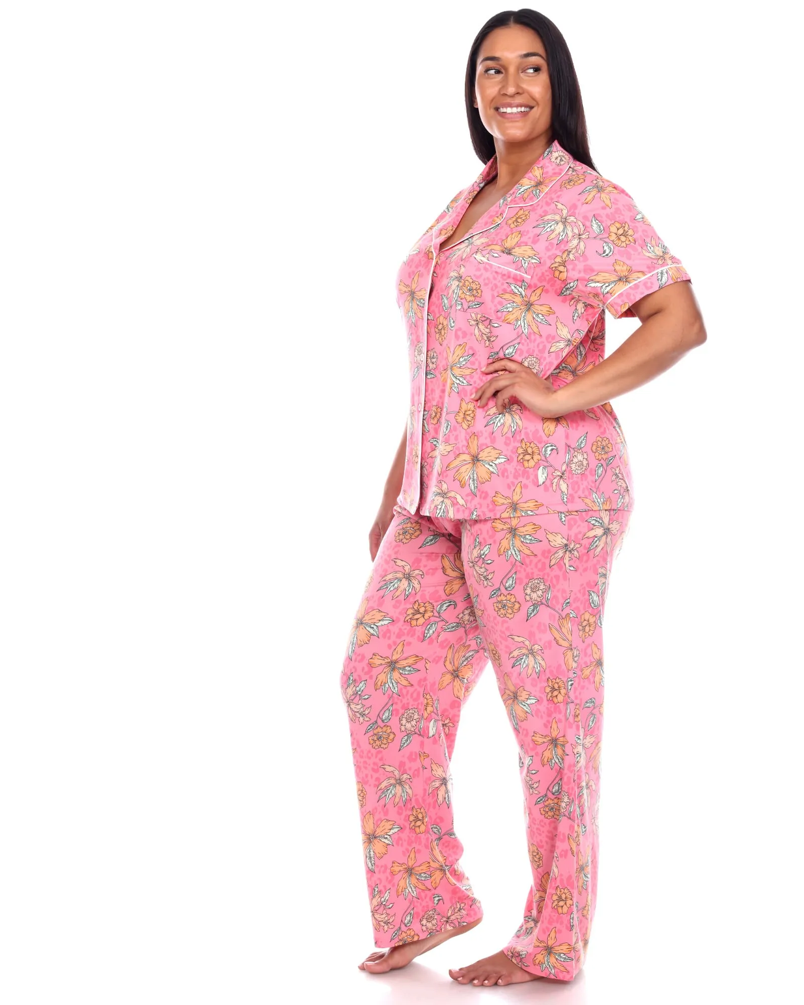 Short Sleeve & Pants Tropical Pajama Set | Pink/Orange