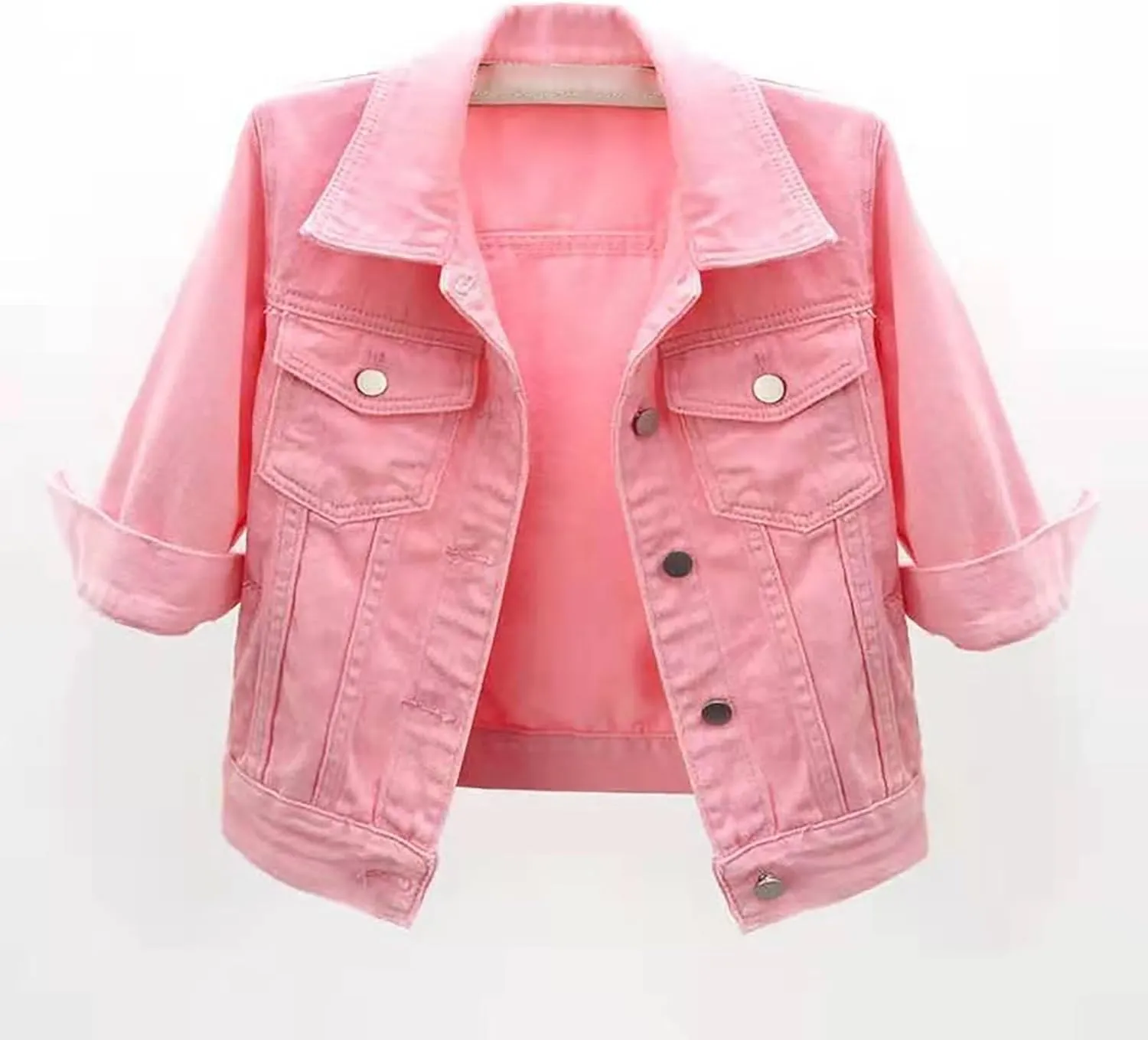 Short Sleeve Denim Jacket for Women Crop Jean Summer Stretch Slim Fit Jean Classic Casual Jackets