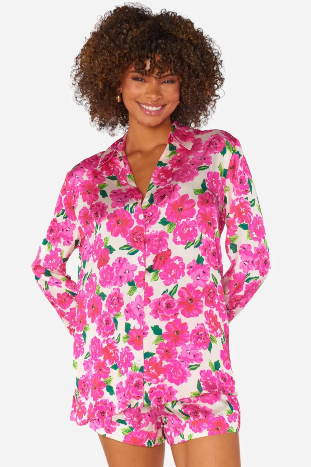 Show Me Your Mumu Early Riser PJ Set in Pink Floral Soiree Silky