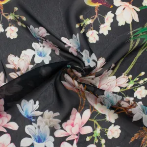 Sibre Black Floral Polyester Voile