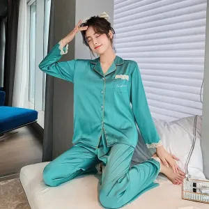 Silk Lace Long Sleeve Pajamas