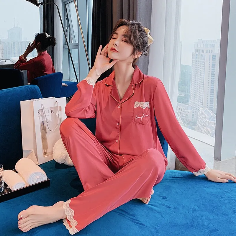 Silk Lace Long Sleeve Pajamas