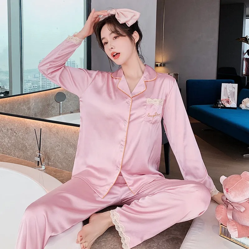 Silk Lace Long Sleeve Pajamas