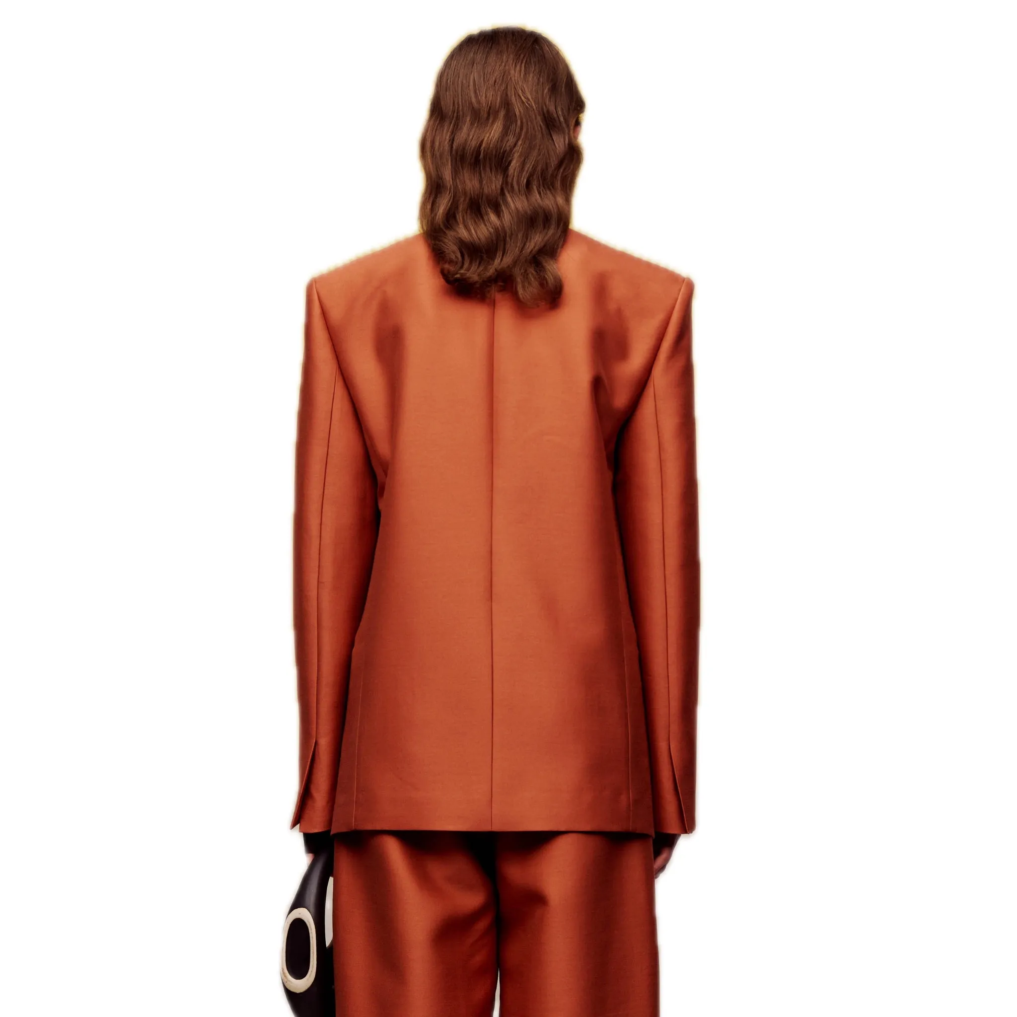 Silk Wool Long-sleeved Blazer in Orange(Belt)