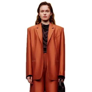 Silk Wool Long-sleeved Blazer in Orange(Belt)