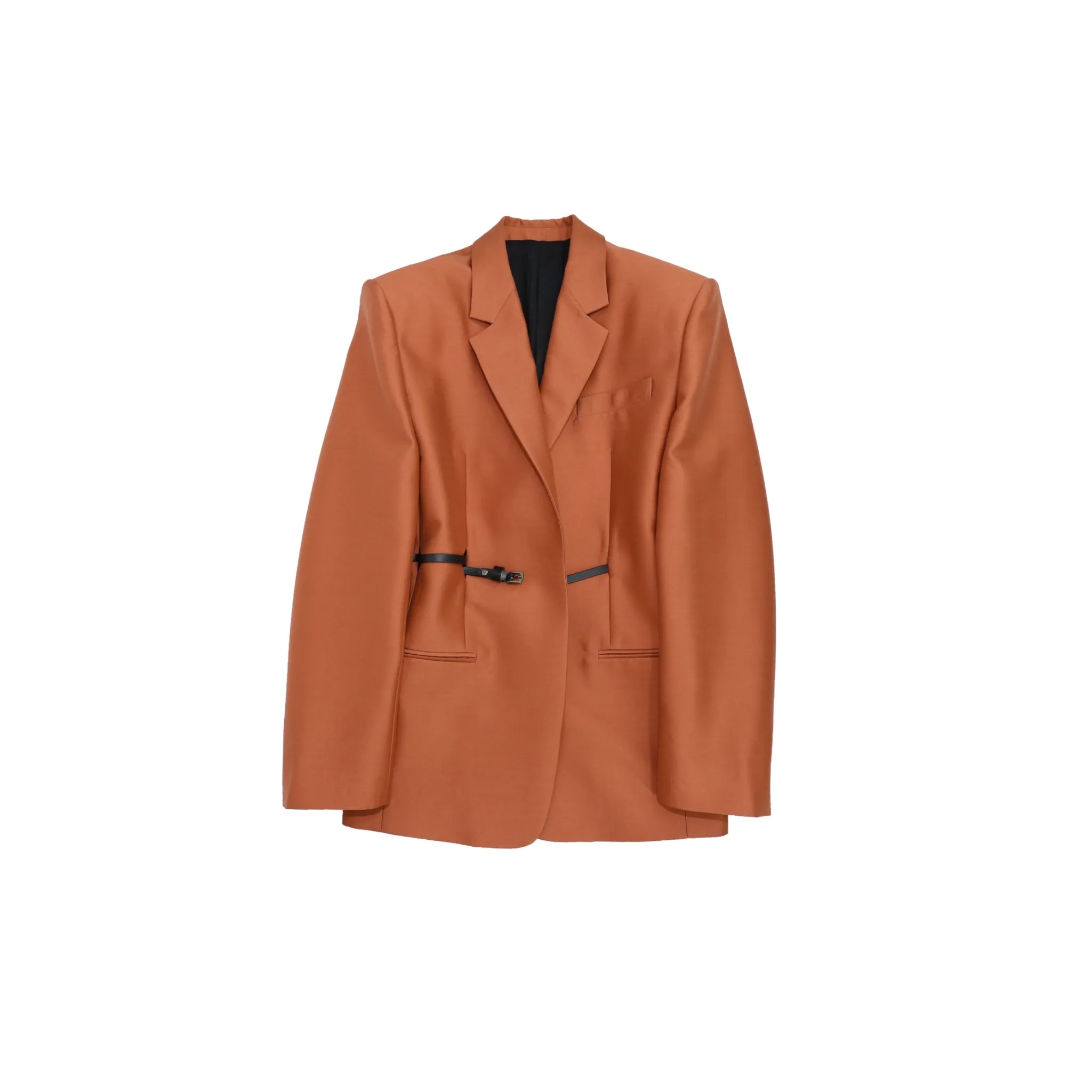 Silk Wool Long-sleeved Blazer in Orange(Belt)