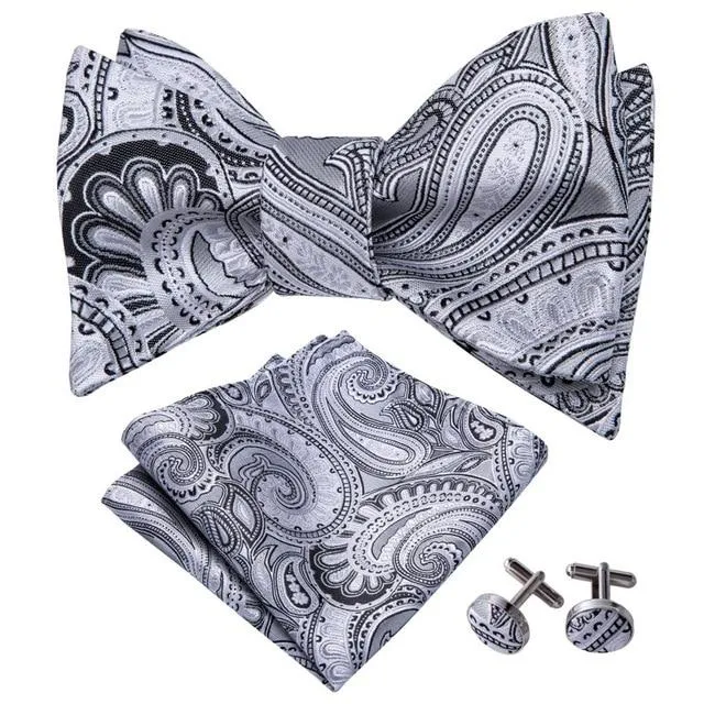 Silver & Black Paisley Matching Bowtie Set (3pc)