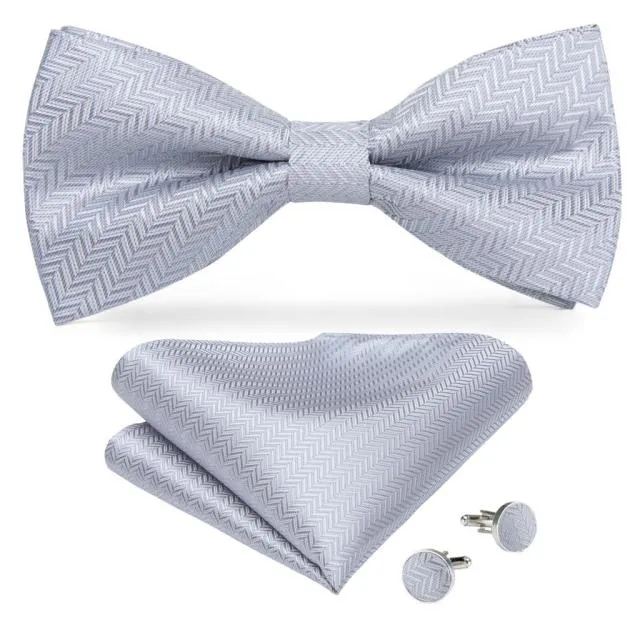 Silver Chevron Matching Bowtie Set (3pc)
