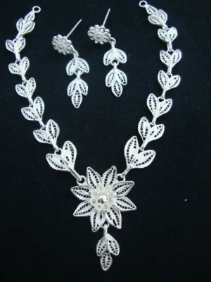 Silver Filigree Necklace Set Floral NS012