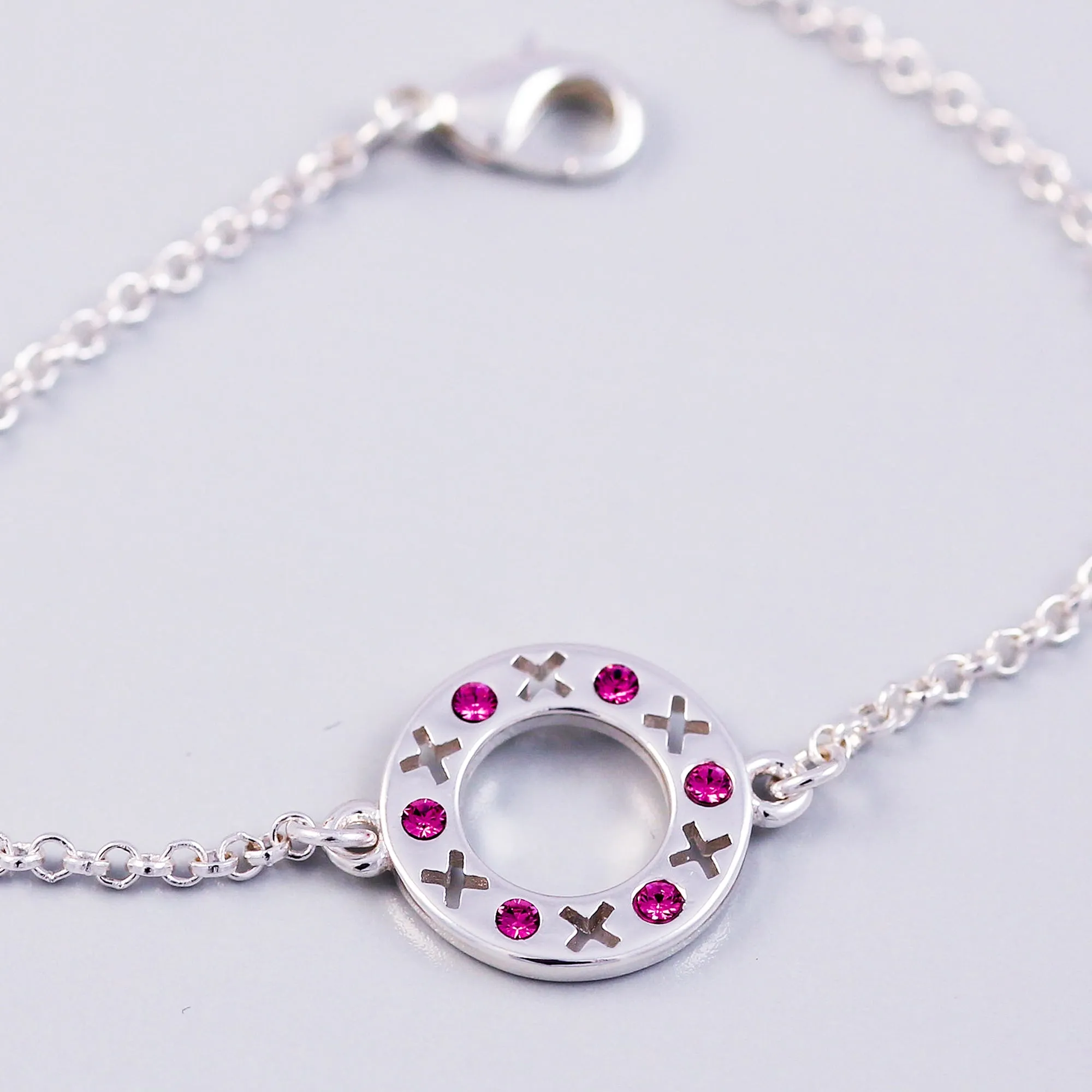Silver Rose October Birthstone XOXO Circle Bracelet