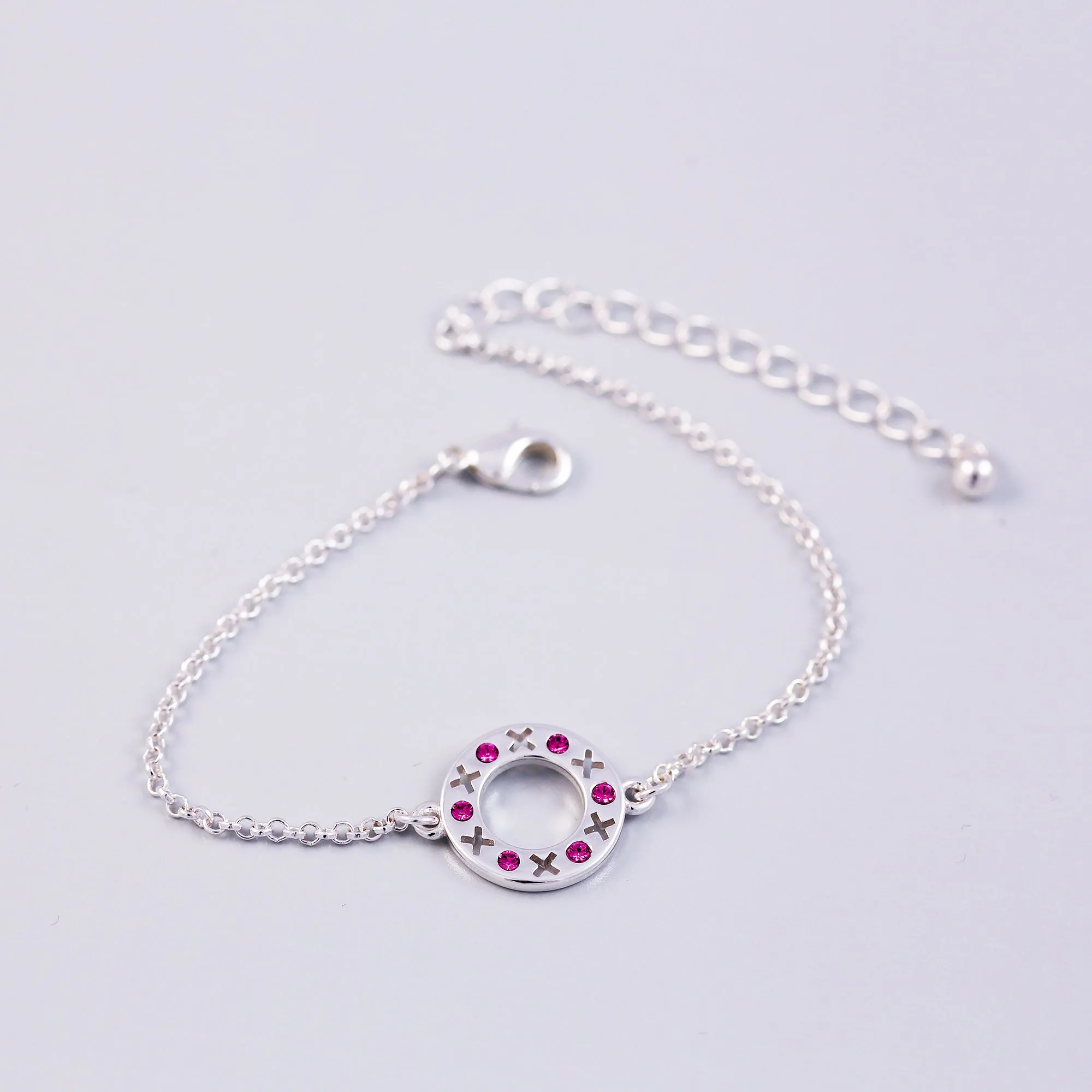 Silver Rose October Birthstone XOXO Circle Bracelet