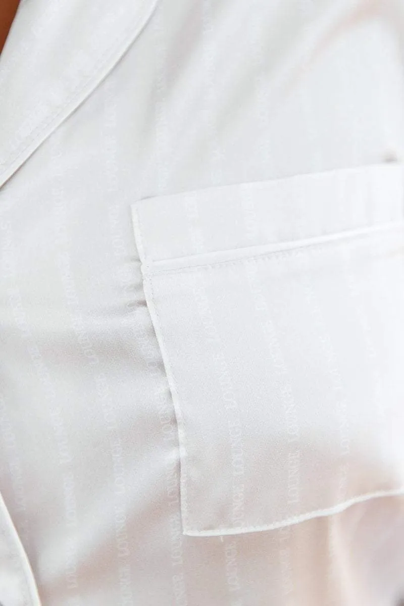 Silver Satin Logo Pinstripe Pajama Trouser Set