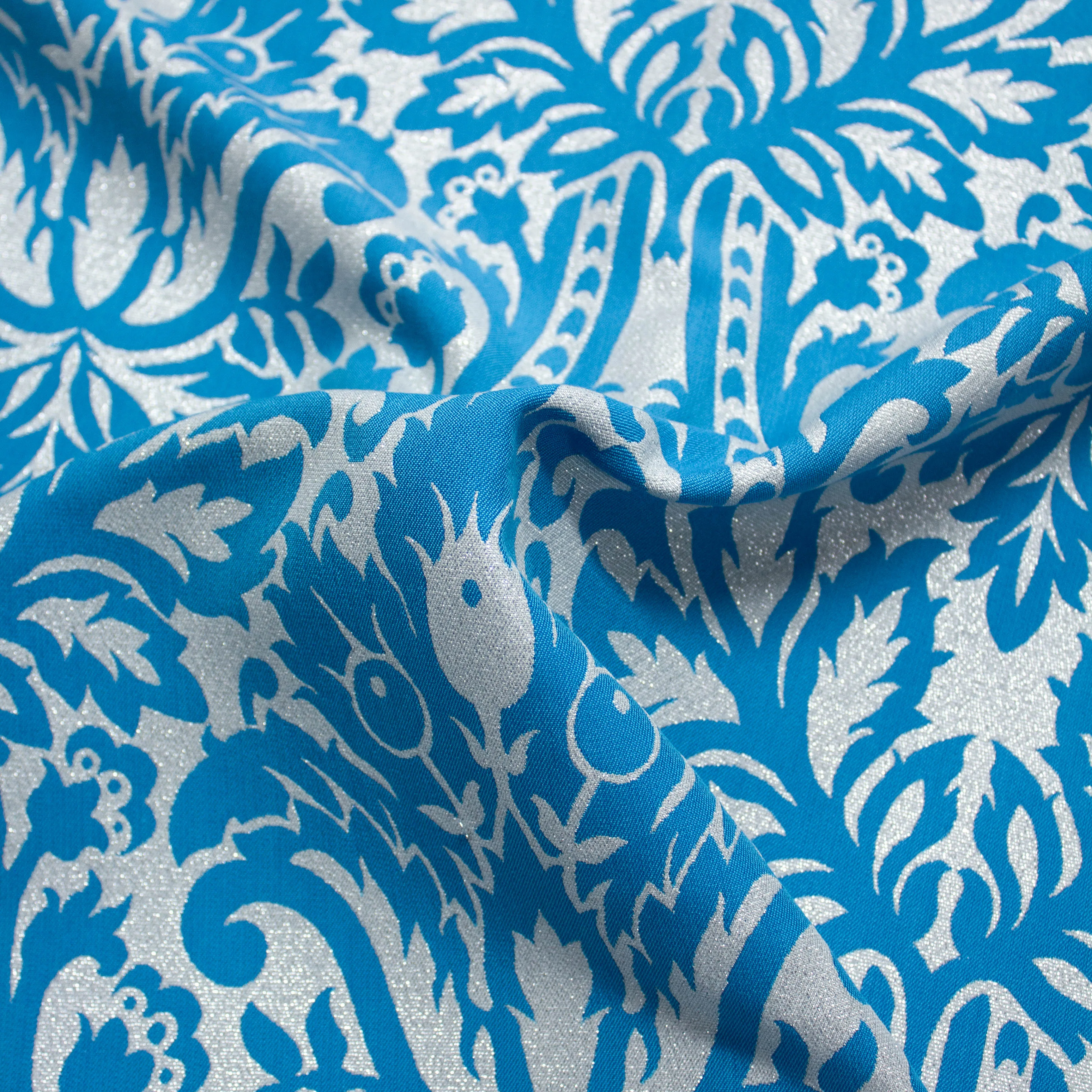 Silya Blue & Silver Grey Floral Polyester Jacquard