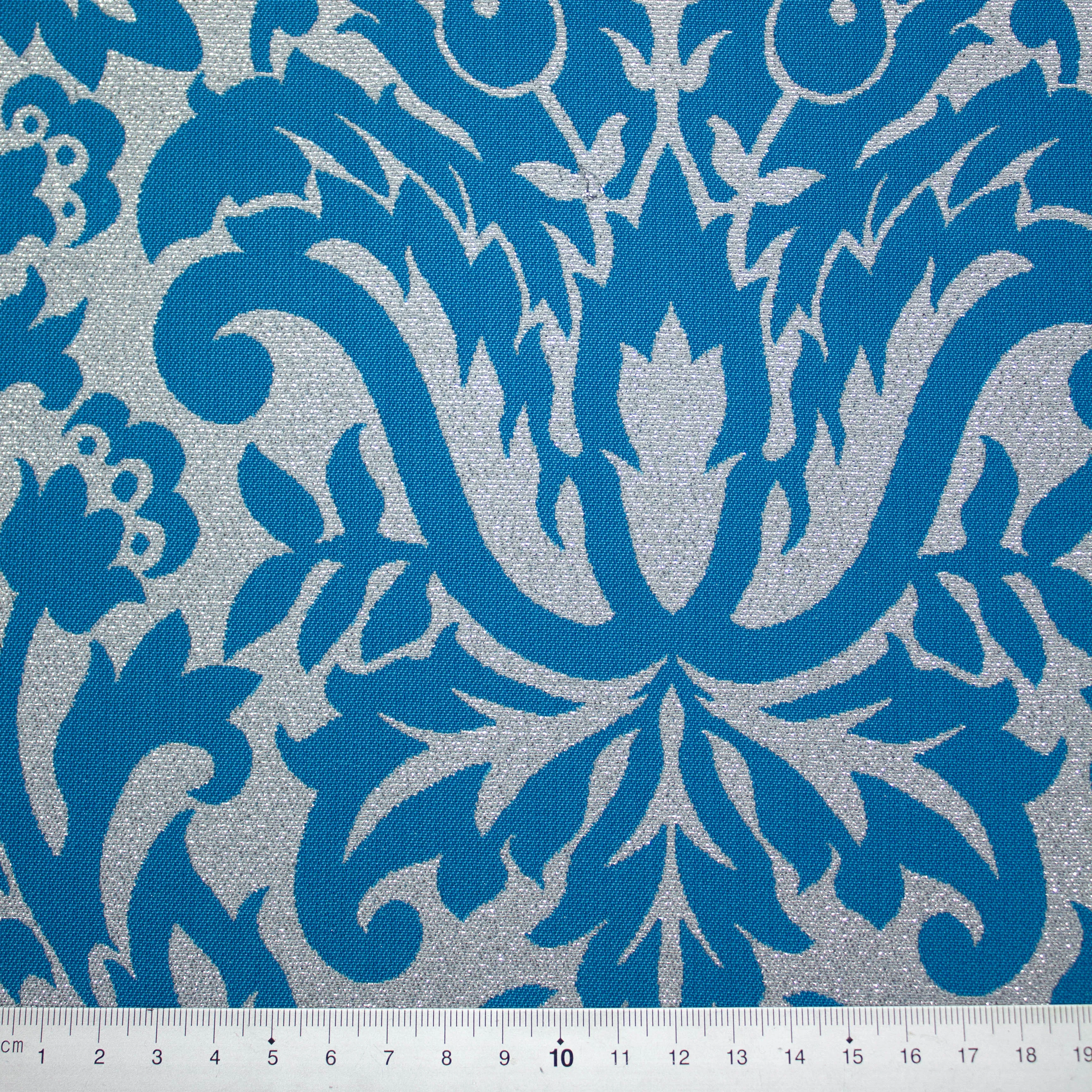 Silya Blue & Silver Grey Floral Polyester Jacquard