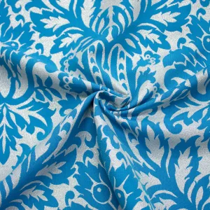 Silya Blue & Silver Grey Floral Polyester Jacquard