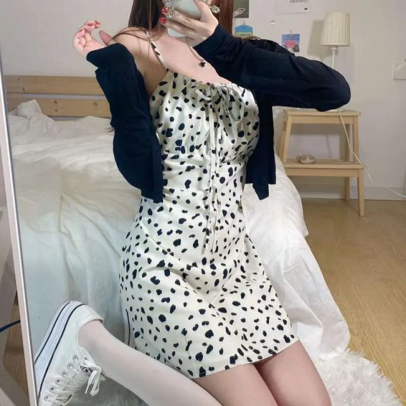 Single Piece Dress Women Korean Cow Teenage Girl Slip Dress
