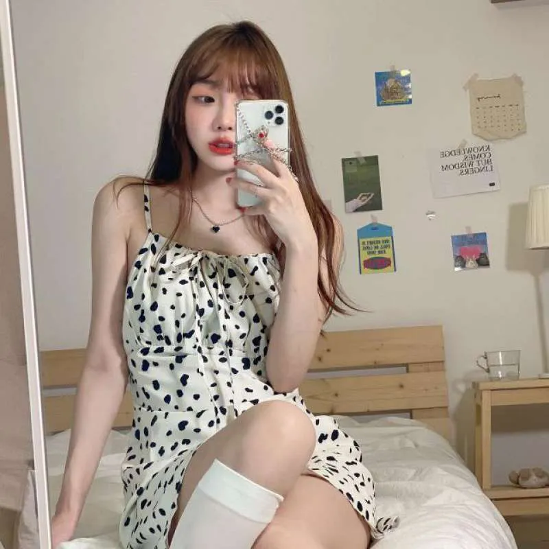 Single Piece Dress Women Korean Cow Teenage Girl Slip Dress