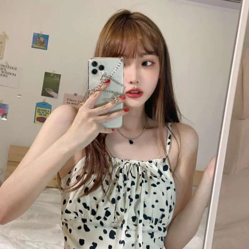 Single Piece Dress Women Korean Cow Teenage Girl Slip Dress
