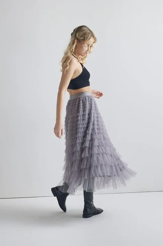 Sized Ruffled Tulle Skirt-9912