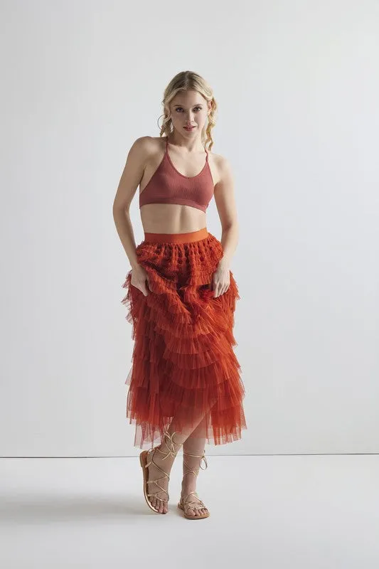 Sized Ruffled Tulle Skirt-9912