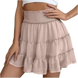 Skirts for Women Trendy Mini Summer Skirts High Waisted A Line Tiered Skirts Casual Boho Beach Skirts Built in Shorts