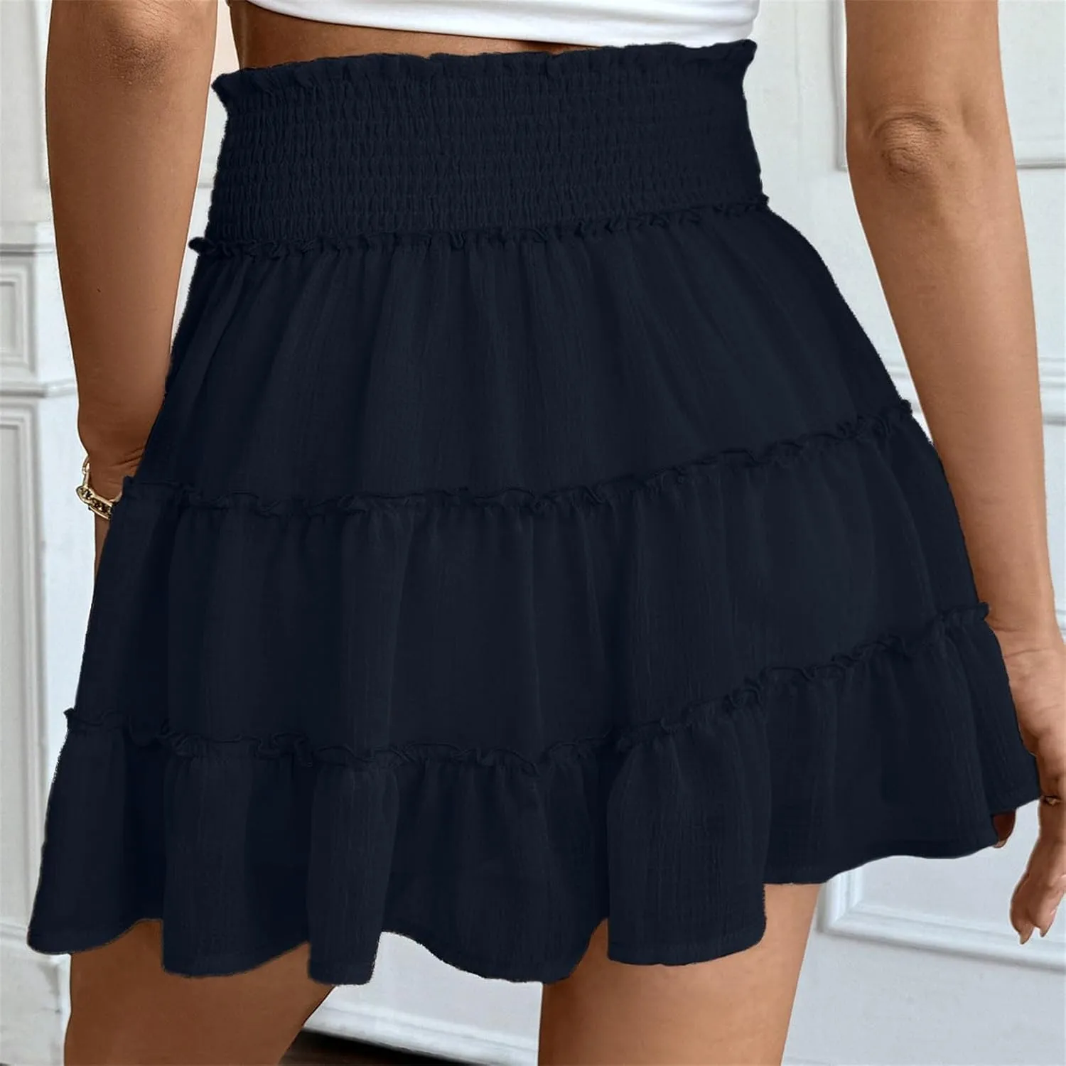 Skirts for Women Trendy Mini Summer Skirts High Waisted A Line Tiered Skirts Casual Boho Beach Skirts Built in Shorts