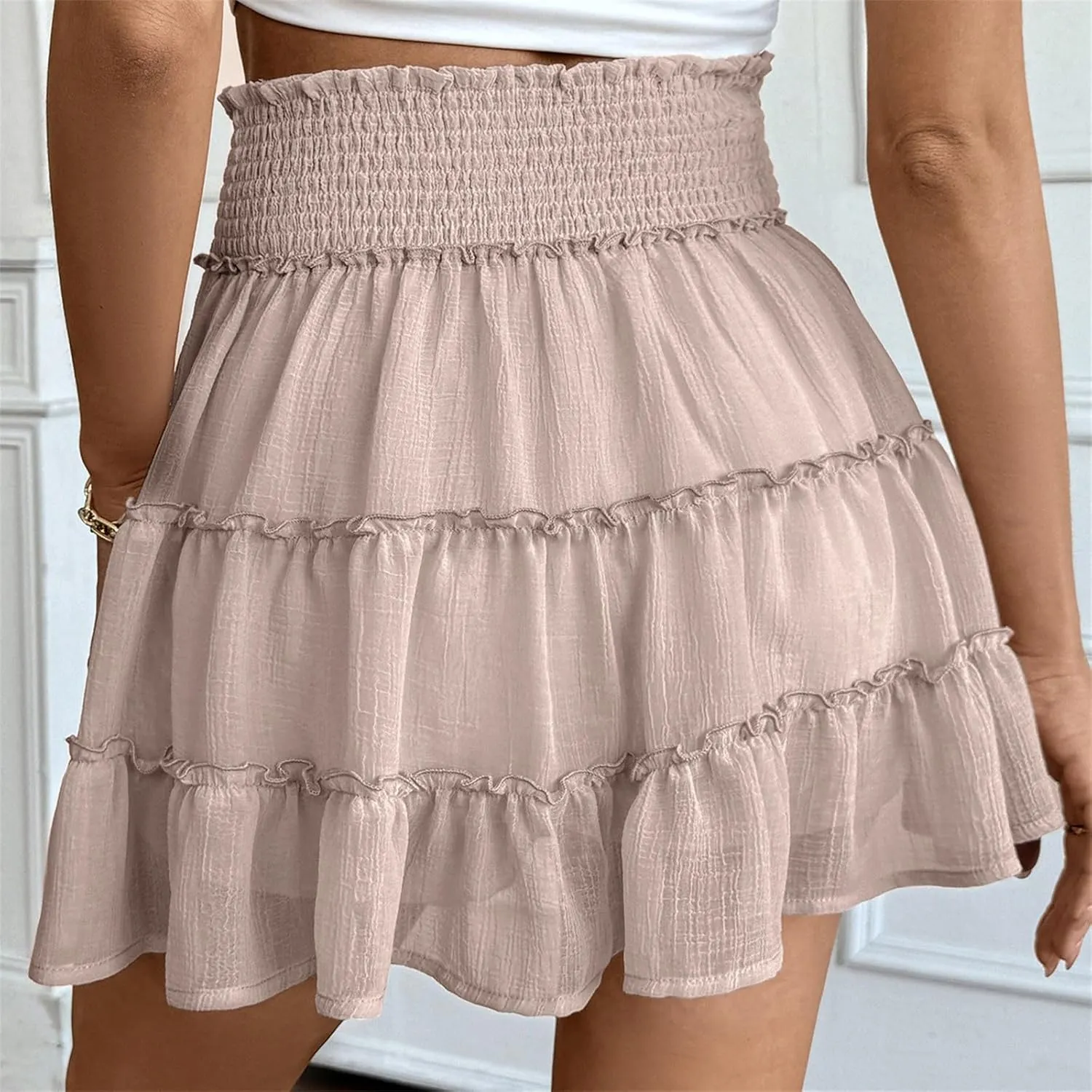 Skirts for Women Trendy Mini Summer Skirts High Waisted A Line Tiered Skirts Casual Boho Beach Skirts Built in Shorts