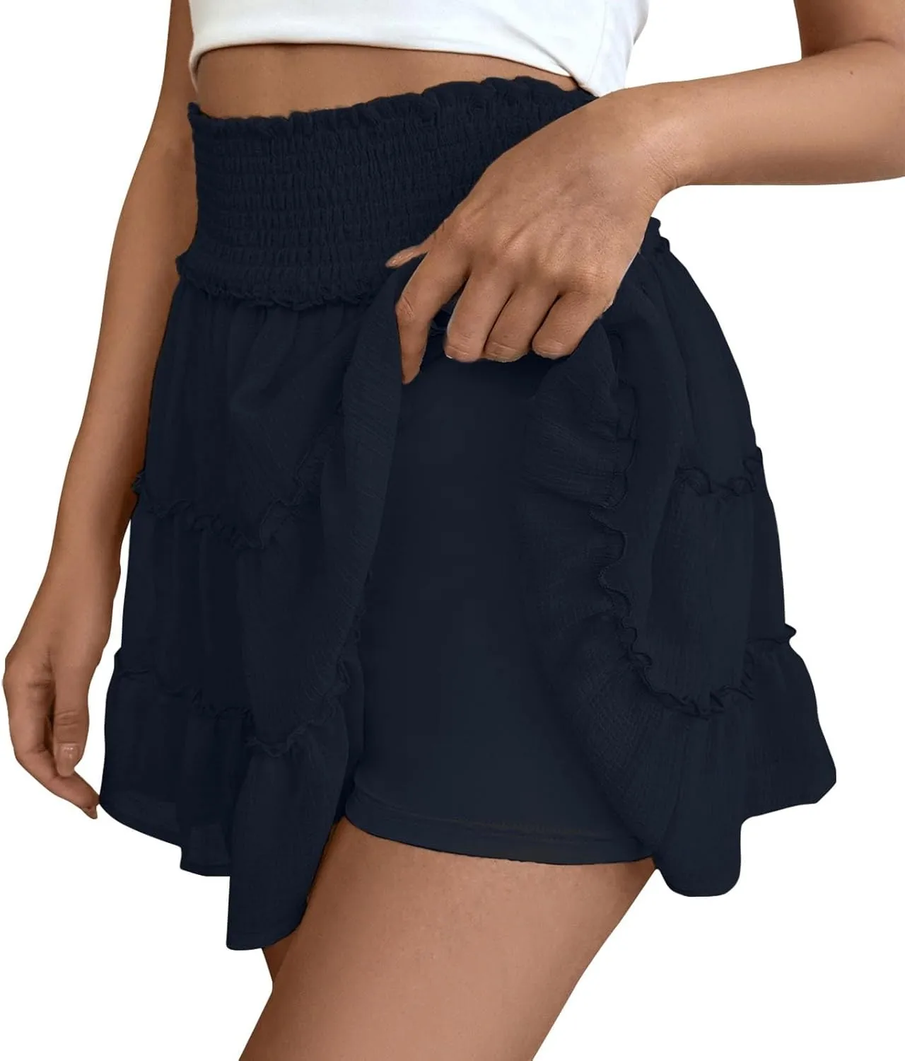 Skirts for Women Trendy Mini Summer Skirts High Waisted A Line Tiered Skirts Casual Boho Beach Skirts Built in Shorts