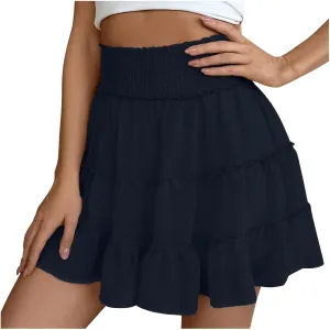 Skirts for Women Trendy Mini Summer Skirts High Waisted A Line Tiered Skirts Casual Boho Beach Skirts Built in Shorts